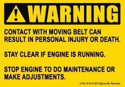 Warning - Contact with Moving Belt Can Result in Personal Injury